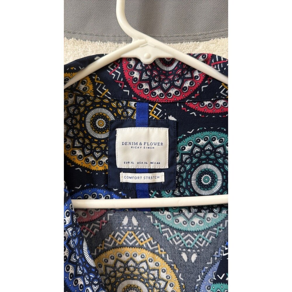 Denim & Flower Ricky Singh Men's Short Sleeve Geometric Button Down Shirt XL - Picture 3 of 5